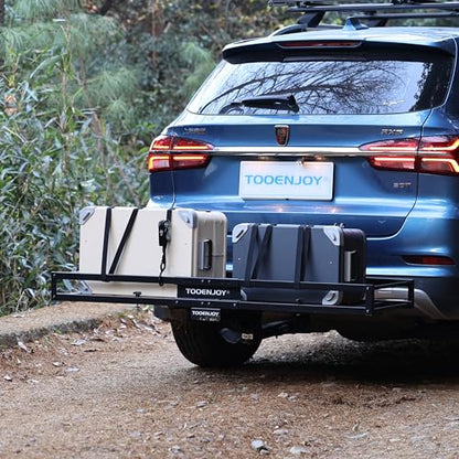 TOOENJOY 59" x 15.5" x 5" Skinny Roof Cargo Carrier Basket, Foldable and Tilting Design, 200 LBS Capacity, Fits 2" Hitch Receiver for SUV Pickup Truck - size: L59 x W15.5 Inch with Hitch