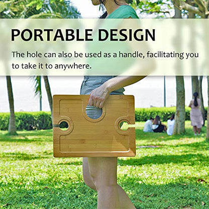 Tirrinia Portable Wine Picnic Table, Ideal Wine Gift for Women Men, Small Folding Outdoor Picnic & Cheese Tray with 2 Wine Glasses Holder for Camping, Park, Beach, Garden, Concerts - size: 15.7" x 11.8"