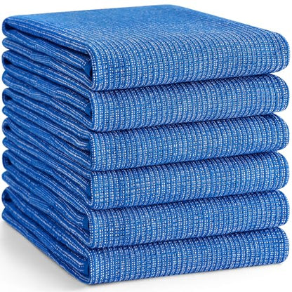 Homaxy Premium Kitchen Towels(18”x 28”, 6 Pack), Large Cotton Kitchen Hand Towels, Flat and Terry Dish Towels, 380 GSM Highly Absorbent Tea Towel Set with Hanging Loop, Blueberry - color: Blueberry, style: 6-pack