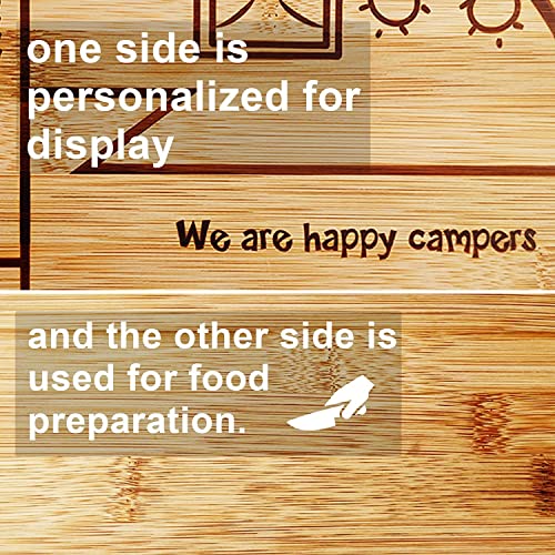 RV Cutting Board Campsite Retro Happy Camper Bamboo Wood Camper Chopping Board Perfect Funny Serving Tray for Vegetables Fruit Cheese, RV Camper gifts,Home Deco - style: RV