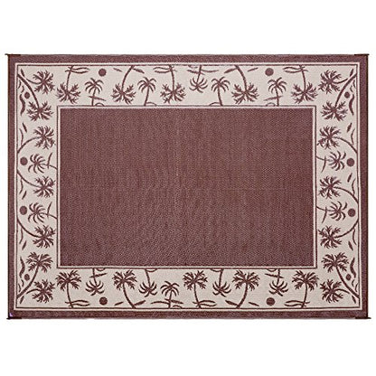 Stylish Camping Outdoor Patio / RV Camping Mat - Palm Tree (Brown/Beige, 9-Feet x 12-Feet) - 209127 - color: Brown/Beige, size: 9' x 12' (Rectangular)