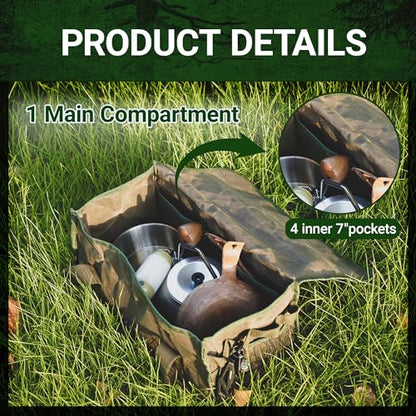 Camping Gear Bag, Camp Kitchen Organizer Buckle-closure Outdoor Cookware Tool Bag with 4 Hanging Holes & Dedicated Tent Stake Compartment, BBQ Accessories Soft Case Container, Army Green - color: Army Green