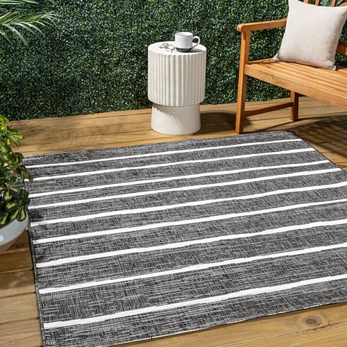 JONATHAN Y Berber Stripe Indoor Outdoor Square Area Rug 3X3 Black/Ivory, Colonia for Backyard, Patio, Porch, Easy-Cleaning, High Traffic, Pet-Friendly, Non-Shedding (SMB125E-3SQ) - color: Black/Ivory, size: 3'1" x 3'1" (Square)