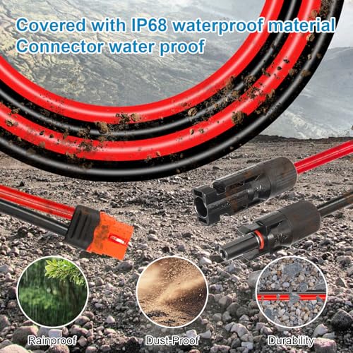 10AWG 50FT Solar to XT60i Extension Cable 3 6 10 35 50 75 100FT Heavy Duty Adapter Cable Connector XT60i Wire for Portable Power Station, Solar Panel, RV, Battery - size: 50FT