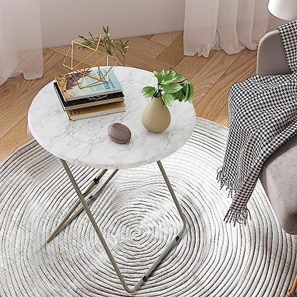 Tv Trays Folding Tray Table Dinner Tray Table Round, Snack Eating Trays Table for Living Room with No Assembly Required&Sturdy, 17.5 x 17.5 x 26 in(White Marble) - color: White Marble, size: 1pc