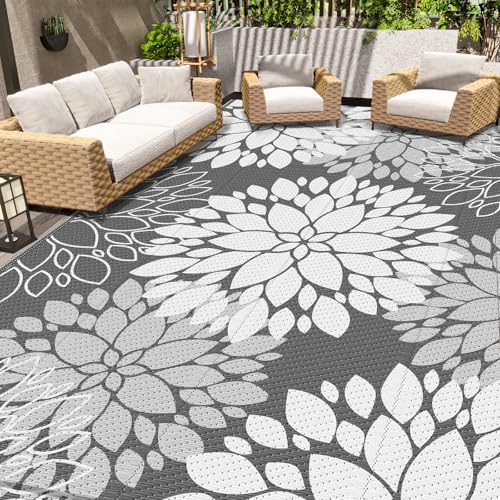 LuxStep Outdoor Rug Waterproof Outdoor Plastic Straw Rug Reversible Patio Rug Mat Outdoor Decor Large Area Mats for RV, Picnic, Backyard, Balcony, Porch, Beach, 8' x 10' Grey - color: Grey, size: 8' x 10' (Rectangular)
