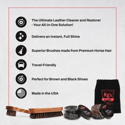Kg's Premium Shoe Care Kit – Includes Cleaner, Suede Kit, Black & Brown Polish, Brushes, Applicators & Cloths for All Shoes - style: Deluxe Clean and Polish Kit