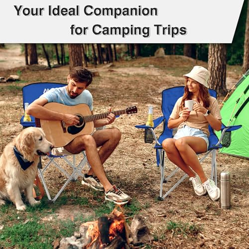 Elevon Camping Chair, Portable Folding Outdoor Chair with Arms, Cup Holder and Carry Bag - color: Blue-2 Pack