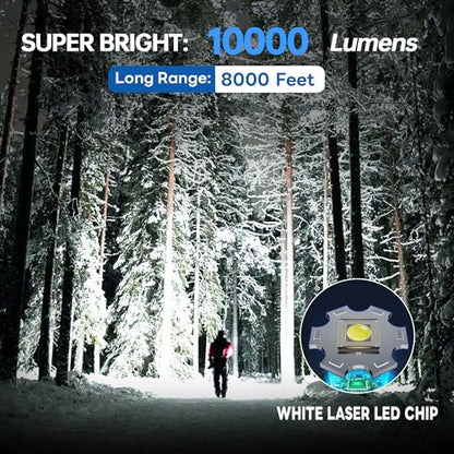 Rechargeable Flashlights 10000 High Lumens Super Bright LED Flashlight High Powered Tactical Flashlight Zoomable 3 Modes IPX6 Waterproof Handheld Flash Light for Camping Outdoor Emergencies
