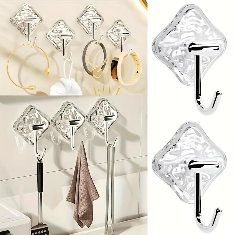 4pcs Transparent Non Drilling Wall Hook - Multi Purpose, Anti Slip and Non Marking Adhesive Hook, Suitable for Kitchen, Bathroom, Bedroom Decoration, Practical Hook, Utility Hooks