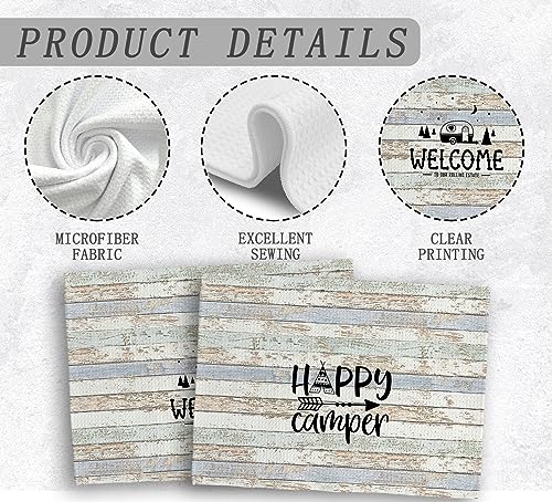 Happy Camper Hand Towels, Camper Gifts, RV Accessories for Inside Fun, Camping Gifts for Women Men, Welcome to Our Rolling Estate Kitchen Towels Dish Towels, Set of 2,16x24 - color: Rv Tent-1