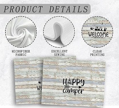 Happy Camper Hand Towels, Camper Gifts, RV Accessories for Inside Fun, Camping Gifts for Women Men, Welcome to Our Rolling Estate Kitchen Towels Dish Towels, Set of 2,16x24 - color: Rv Tent-1
