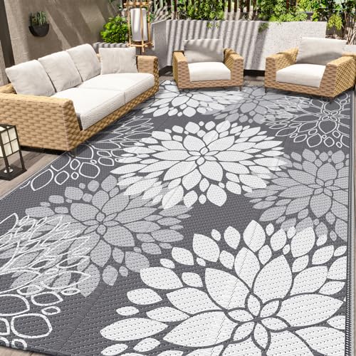 LuxStep Outdoor Rug Waterproof Outdoor Plastic Straw Rug Reversible Patio Rug Mat Outdoor Decor Large Area Mats for RV, Picnic, Backyard, Deck, Balcony, Porch, Beach, Camping, 6'x 9',Grey - color: Grey, size: 6' x 9' (Rectangular)