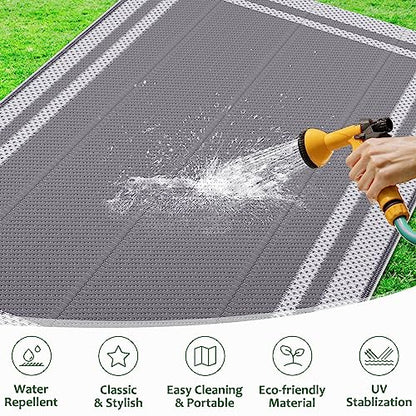 HappyTrends Outdoor Rug Reversible Portable Plastic Straw Camping Rugs for Outside RV,Large Waterproof Outdoor Area Rugs for Patio,Deck,Porch,Balcony(8'x 10',White&Gray) - size: 8' x 10' (Rectangular)