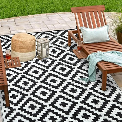 Waterproof Outdoor Rug 5x8 ft, Plastic Straw Rug Reversible, Large Floor Mat Area Rug for Camping, Patio, Backyard, Deck, Picnic, Beach, RV,