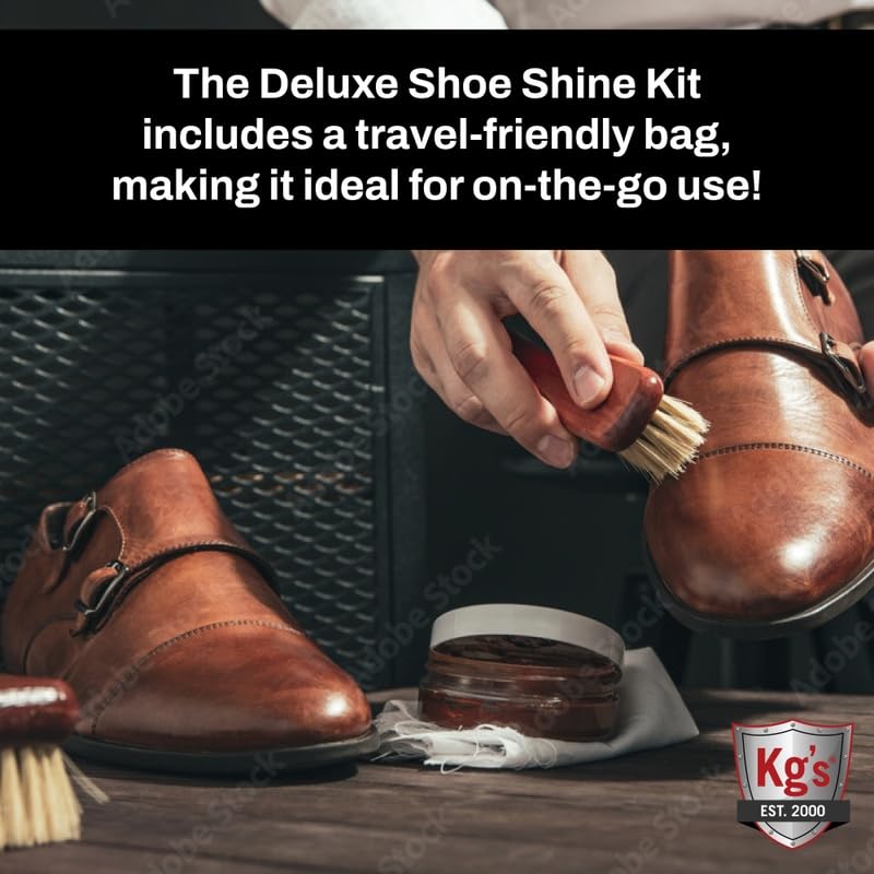 Kg's Premium Shoe Care Kit – Includes Cleaner, Suede Kit, Black & Brown Polish, Brushes, Applicators & Cloths for All Shoes - style: Deluxe Clean and Polish Kit
