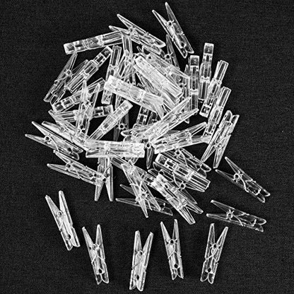 iKammo 50PCS Plastic Clothespins Mini Clear Clips Photo Clips Photo Paper Peg Pin Craft Clips Compatible Gift Wrapping, Picture Hanging, Arts&Crafts, Photo Display (Clear, 3.5 * 0.5cm) - color: Clear, size: 3.5*0.7cm