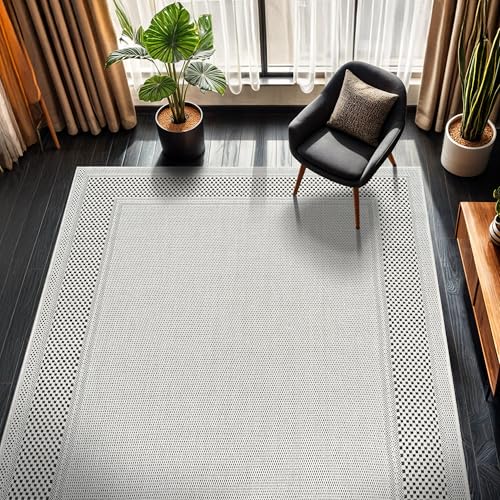 CAMILSON Easy Jute Rug 6x9, Indoor Outdoor Off-White Color Fiber Area Rugs for Entry, Living Room and Farmhouse Rug, Bordered Boho Woven Design, Easy-Cleaning, Washable Outside Carpet (6 x 9) - color: Bordered/Bone-black, size: 6' x 9' (Rectangular)