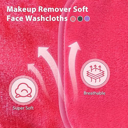 Makeup Remover Cloth, 6" x 6" Make Up Towels Reusable Face Cloth for Washing Face, 12 Pack Makeup Remover Pads Microfiber Face Washcloth with Mesh Bag, Just Water, Grey/Purple/Pink - color: MixColor-2