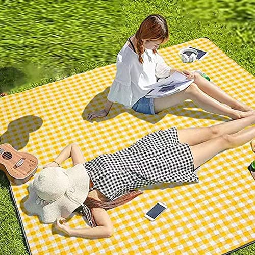 Extra Large Picnic Blanket Beach Blankets, 80''x80'' Picnic Mat Waterproof Sand Proof Foldable Portable for Outdoor Camping Hiking Travel Grass Park Music Festival Lawn Mats (yellow, 80x80 inch) - color: Yellow 80x80 Inch