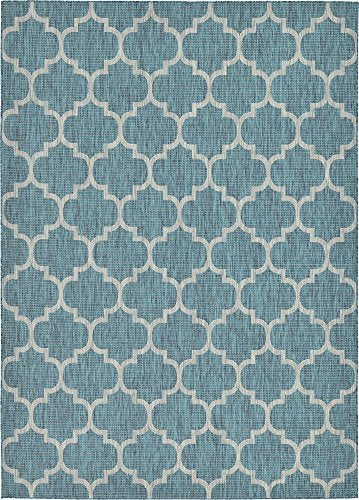 Unique Loom Outdoor Trellis Collection Area Rug (8' x 11' 4" Rectangle, Teal/ Gray) - color: Teal/Gray, size: 8' x 11'4" (Rectangular)