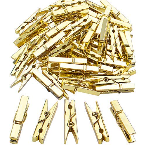Jdesun 50 Pieces Photo Clips,Mini Plastic Picture Paper Clip Clothespins Peg for Office,Home,Arts(Gold) - color: Gold