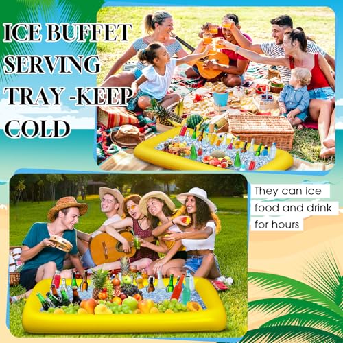 Leitee 5 Pcs Inflatable Serving Bar Kit Includes Salad Buffet Tray with Drain Plug Mesh Food Cover Food Drink Containers and Inflator for Ice Supplies Summer Party Camping Picnic(Yellow) - color: Yellow