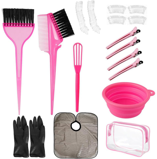 Hair Dye Color Brush and Bowl Set, Color Bowl Brushes Tool Mixing Bowl Kit Tint Comb for Hair Tint Dying Coloring Applicator (Gray&Pink) - color: Gray&Pink