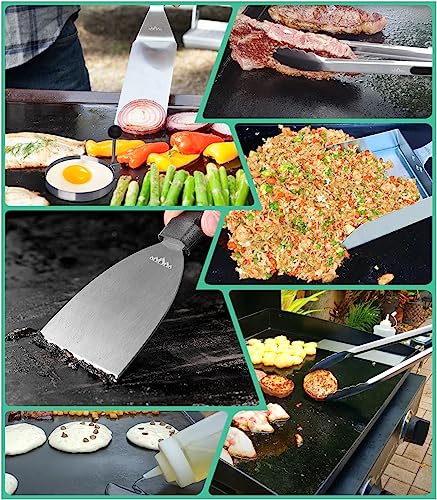 Griddle Accessories Kit for Blackstone, Weber and Other Flattop Griddle | Stainless-steel Griddle Spatula Set with Squeeze Bottles, Large Scoop, Egg Ring, and Scraper, Gift Pack