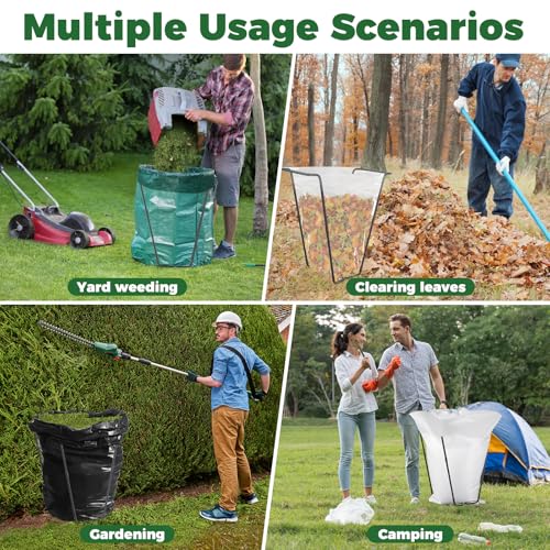 Outdoor Trash Bag Holder Metal Garden Trash Bag Holder for Yard Waste Stand Holds 30-45 Gallons Leaf Bag Holder with 4 Clips for Leaves Camping Lawn Party Weeding Yard Gardening（1pcs+4clips） - color: 1pcs+4clips