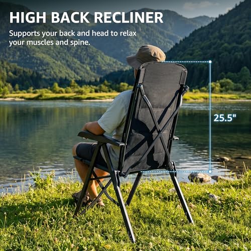 EVER ADVANCED Folding Camping Chair 4 Position Adjustable Recliner with High Back Support Portable for Adults, 300lbs Weight Capacity, Black - color: Classic Black