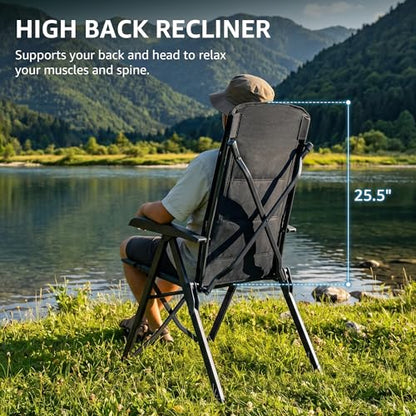EVER ADVANCED Folding Camping Chair 4 Position Adjustable Recliner with High Back Support Portable for Adults, 300lbs Weight Capacity, Black - color: Classic Black