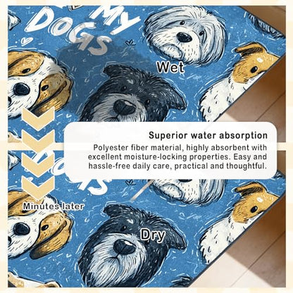 Nuxovilar Pet Dog Supplies Food Mat Colorful Pup-Printed Polyester (23.62×17.71 inches) Bowl Water Spill Pad Feeding Essentials for Living Room, Pantry, Pet Space - color: HC00142