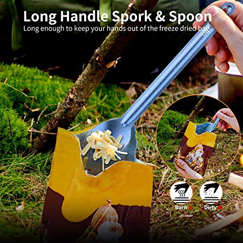 OUTXE Ultralight Titanium Long Handle Fork and Spoon Set - color: #3 Ice-Crystal Blue
