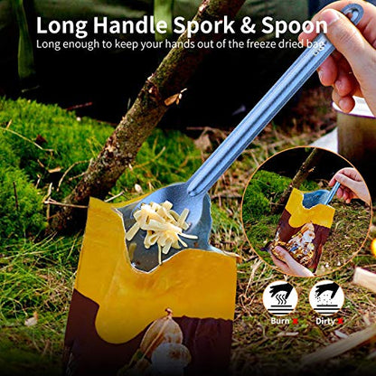 OUTXE Ultralight Titanium Long Handle Fork and Spoon Set - color: #3 Ice-Crystal Blue