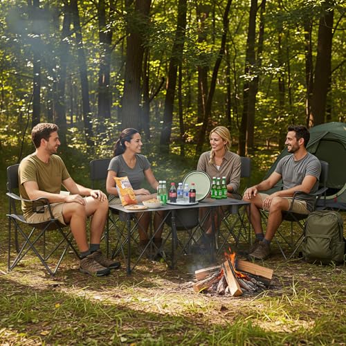 Camping Chair Set of 3, Outdoor Folding Camping Chairs for Heavy People with Cup Holder & Carry Bag,Collapsible Chair Include One Sofa Chair and Two Single Chair,Support up to 500lbs - color: Grey-5pcs