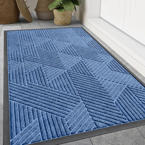 Smiry Front Door Mat Outside Entrance, Heavy Duty Sturdy Natural Rubber Doormat, Trap Dirt and Moisture, Easy Clean Low Profile Welcome Floor Mats for Indoor Outdoor Entry, 47x23 Inch, Blue - color: Blue, size: 47" X 23"