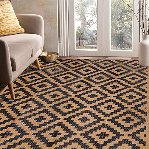 SAND MINE Reversible Mats, Plastic Straw Rug, Modern Area Rug, Large Floor Mat and Rug for Outdoors, RV, Patio, Backyard, Deck, Picnic, Beach, Trailer, Camping, Black & Brown, 5' x 8' - color: Black & Brown, size: 5'x 8'
