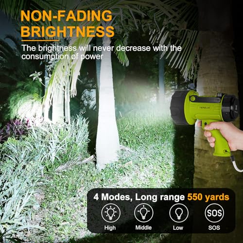 YIERBLUE Rechargeable Spotlight Flashlight with 2000,000 High Lumen LED, IP67 Waterproof Long Running Spot Light searchlight, Impact Resistant Handheld Spotlight with Foldable Stand and Red Lens - color: Fluoresce-Pro