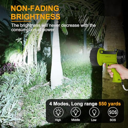 YIERBLUE Rechargeable Spotlight Flashlight with 2000,000 High Lumen LED, IP67 Waterproof Long Running Spot Light searchlight, Impact Resistant Handheld Spotlight with Foldable Stand and Red Lens - color: Fluoresce-Pro