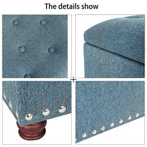 Joveco 24" Ottoman with Storage for Living Room Rectangular Fabric Tufted Bench Footrest Toy Chests for Bedroom (Cyan) - color: Cyan