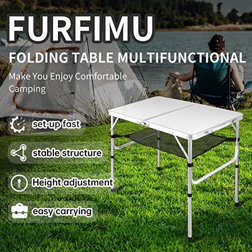 Medium Folding Table, 35" x 24" Portable Camping Table with 2 Adjustable Height Max 28", 3FT Foldable Table with Storage Net, White Metal Table for Patio, BBQ, Camping and Backpacking - size: M[35"*24"*28"]