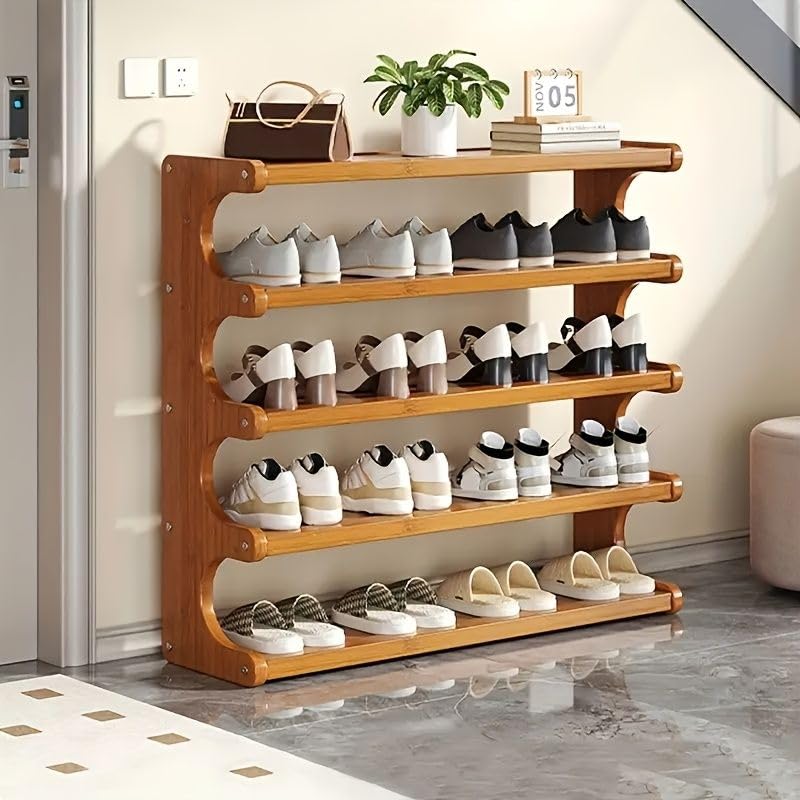 5/6 Layer Wood Grain Shoe Rack Free Standing Space Saving Multi Layer Storage Organizer Easy Assemble Self Supporting Shoe Storage Shelf for Closet Bedroom Entryway - size: 5th floor