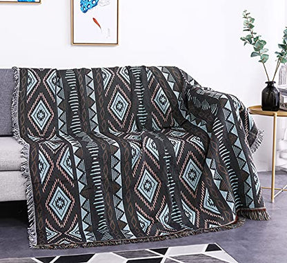 Luxlovery Bohemian Sofa Throw Blankets Ethnic Woven Boho Geometric White and Khaki Throw Blanket for Couch Aztec Bed Throws Oversized Chair Sofa Cover with Tassels(51"x63") - color: Mocha, size: 51"x63",130x160cm