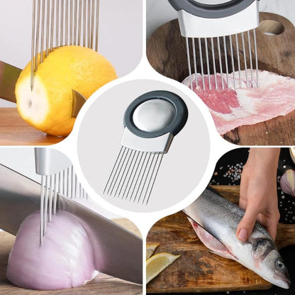 Stainless Steel Onion Slice Holder, Lemon Slicer Vegetable Cutter, Chopper Slicing Assistant Tool for Meat, Onion, Potato, Tomato Home Kitchen Tools (B-2 PCS) - color: B-2 PCS