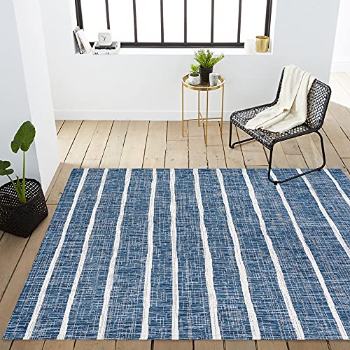 JONATHAN Y Berber Stripe Indoor Outdoor Area Rug 3X5 Blue/Ivory, Colonia for Backyard, Patio, Porch, Easy-Cleaning, High Traffic, Pet-Friendly, Non-Shedding (SMB125C-3) - size: Select