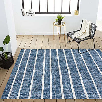 JONATHAN Y Berber Stripe Indoor Outdoor Area Rug 3X5 Blue/Ivory, Colonia for Backyard, Patio, Porch, Easy-Cleaning, High Traffic, Pet-Friendly, Non-Shedding (SMB125C-3) - size: Select