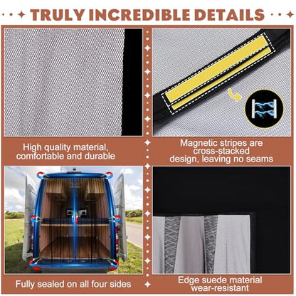 XCBYT Van Bug Screen | Magnetic Closure Bug Screen for Camping | Van Life Essentials | Universal Fit for RAM ProMaster & Ford Transit High Roof Rear Doors (79” H x 67” W) - size: Rear Door-Extra Large (79" H × 67" W)
