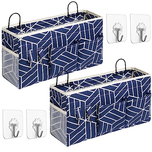2pcs Large Wall Hanging Storage Bag, Door Closet Linen Fabric Pockets Organizer, Waterproof Multi Functional for Living Room Bedroom Bathroom Kitchen Office RV Camper with Hooks Navy - color: 2Pcs-Navy