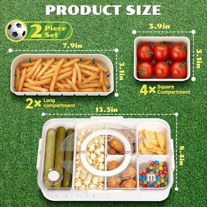 LUXEAR 2Pack 8-Compartment Snackle Box - Airtight Leakproof Divided Food Tray with Lid & Handle, BPA-Free Dishwasher Safe for Picnic, Fridge, Travel, Party, Ideal for Charcuterie & Food Storage - size: 2pack white